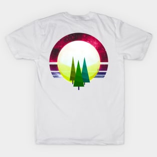 Three brother trees standing before the cosmic moonrise T-Shirt